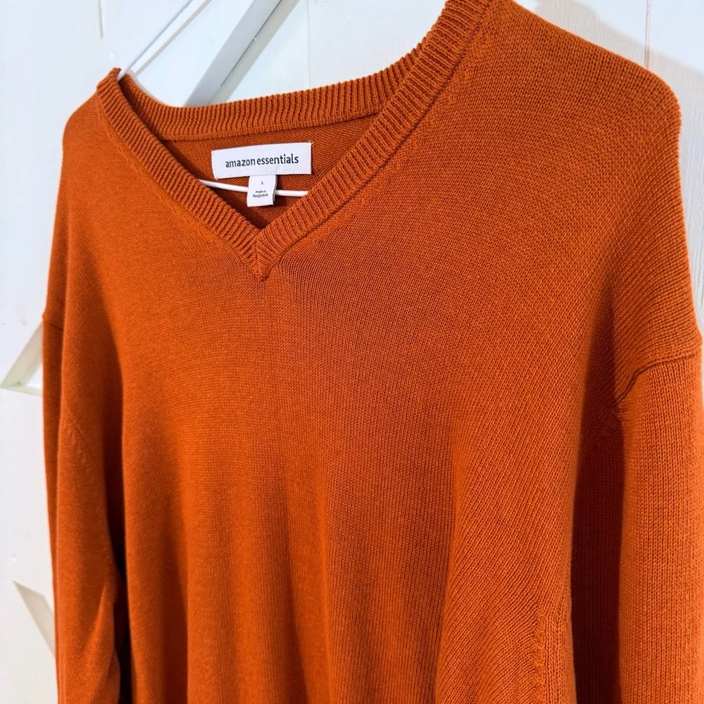 Amazon Essentials Men's‎ Rust V-Neck Pullover Sweater Large *NWT* - Picture 3 of 12